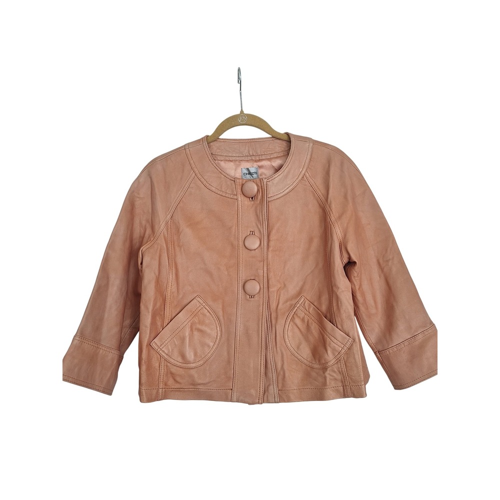 Chico's Womens Size 1 /M Pink Leather Lined Jacket‎